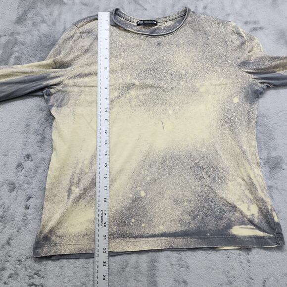 Zara Top Womens M Gray Yellow Bleach Splatter Crew Neck Long Sleeve Pullover - Picture 6 of 7